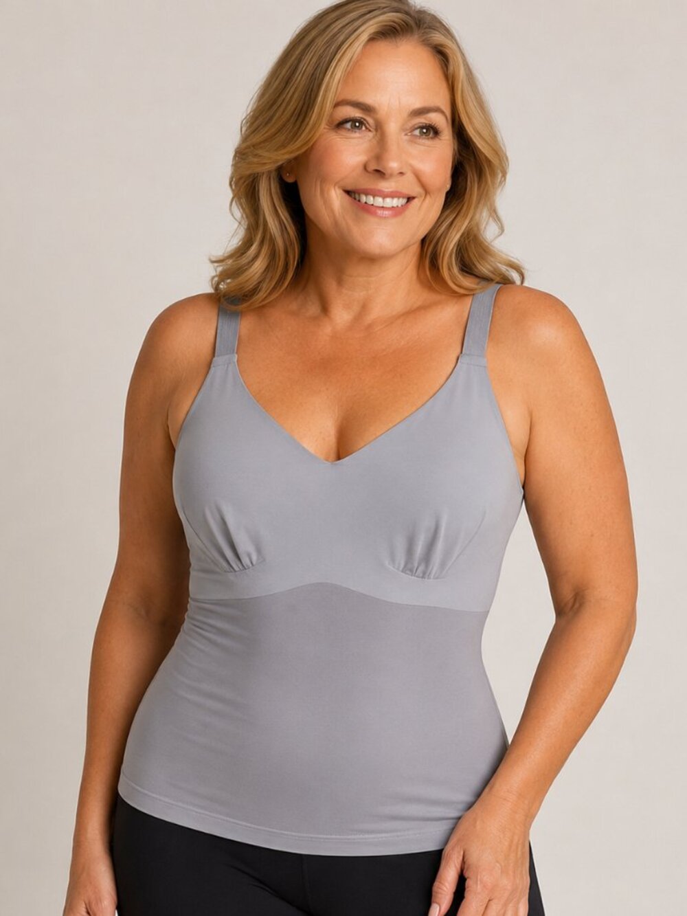HoneyLove LiftWear Gray Shapewear Compression Tank Cami Built In Bra Sz 1X